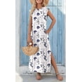 thumbnail image 3 of Vestido largo Zeagoo con estampado floral y cuello redondo dividido, azul, 3 of 5