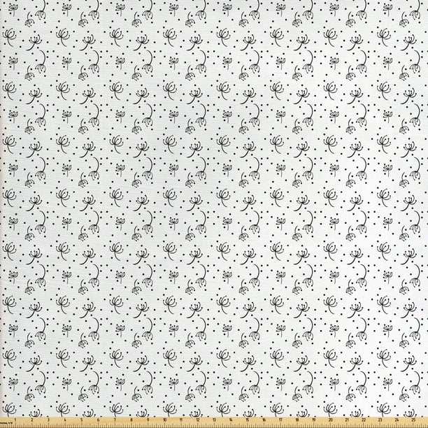Black And White Fabric By The Yard Abstract Dandelions Flying In The Air Monochrome Curly Stems And Dots Decorative Fabric For Upholstery And Home Accents By Ambesonne Walmart Com Walmart Com
