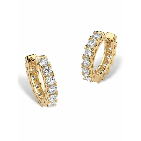 PalmBeach Jewelry 2.40 TCW Round Cubic Zirconia Huggie-Hoop Earrings Gold-Plated or Silvertone (1/2")