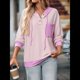 thumbnail image 5 of Sudadera con Capucha para Mujer 2025, Cuello Abotonado, Cordón Ajustable, Sudadera Informal de Larga, Camisetas. Púrpura M, 5 of 10