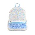 thumbnail image 3 of Pastel Tiny Flower Print Fabric Backpack Frill Front Pocket Adjustable Shoulder Strap School Handbag, 3 of 5