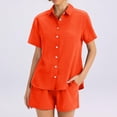 thumbnail image 5 of Short Sets 2 Piece Button Down Short Sleeve Shirts Cute Shorts Beach Vacation Lounge Matching Outfits Saffron S, 5 of 5
