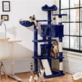 thumbnail image 3 of Yaheetech 57.5''H Cat Tree Tower Cat Tree with 2 Condos, Scratching Posts, Ramp, Navy Blue, 3 of 7