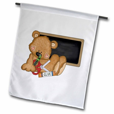 3dRose Cute School Time Bear With School Supplies and Chalkboard - Garden Flag, 12 by