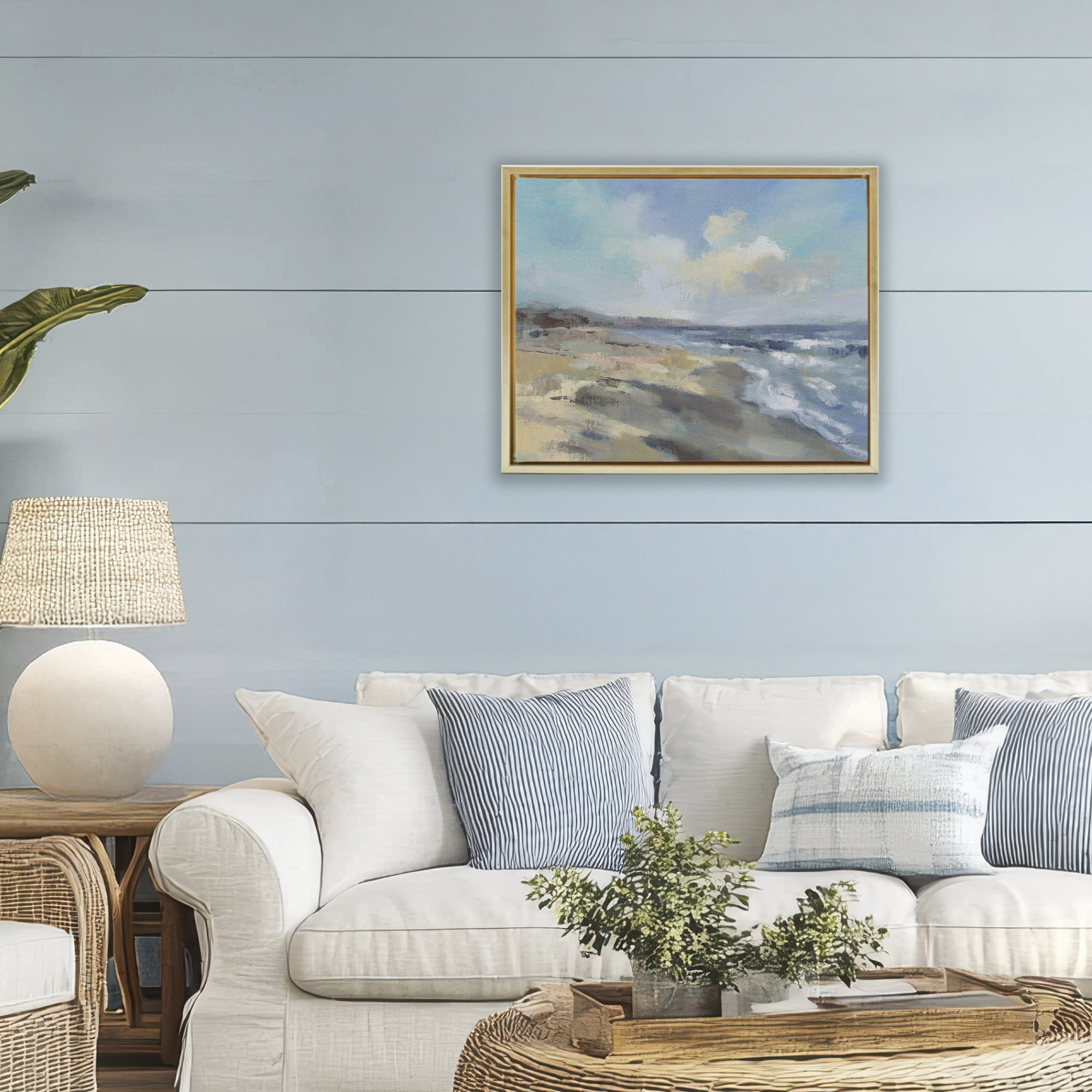 Stupell Industries Serene Morning Beach Waves Gold Framed Floater Canvas Wall Art, design by Silvia Vassileva