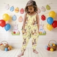 thumbnail image 2 of Kids Girl Easter Bunny Romper Jumpsuit Yellow Sleeveless Harem Floral Print Spring Outfit,Size 1 T, 2 of 7