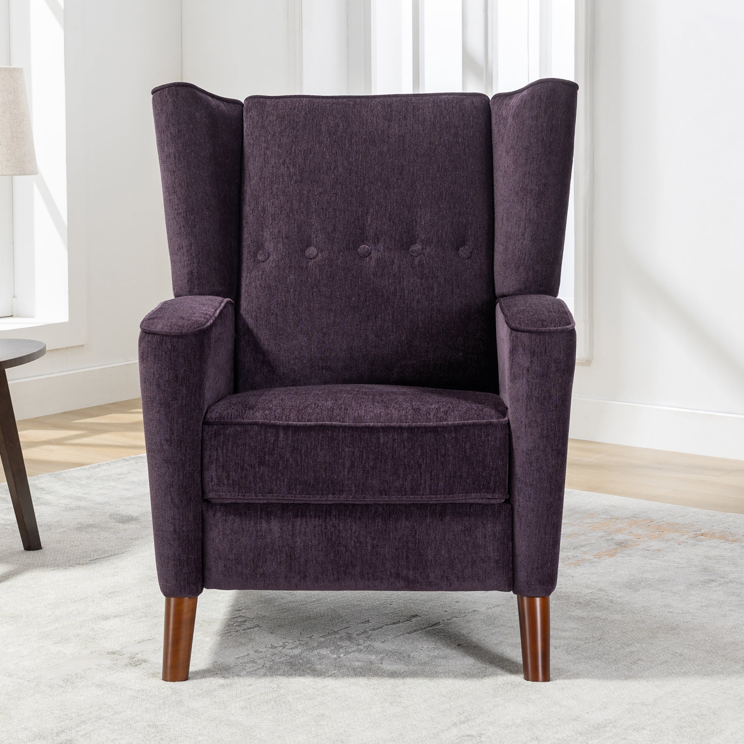 EUROCO 34.25"W Chenille Wingback Chair for Adults, Modern Button Tufted Recliner Chair with Armrest ,Footrest and Solid Wood Legs, Manual Recliner Chairs for Living Room, Nursery