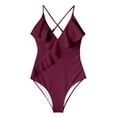 thumbnail image 3 of Women Halter One Piece Swimsuit Sexy Ruffle Backless Bathing Suit Plunge V Neck Classic Coverage Bottom, 3 of 4