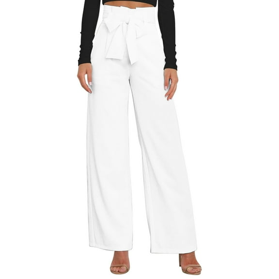 ZyeKqe Work Pants for Women Adjustable Knot High Waisted Dress Pants Straight Leg Business Casual Pants Office Work Trousers