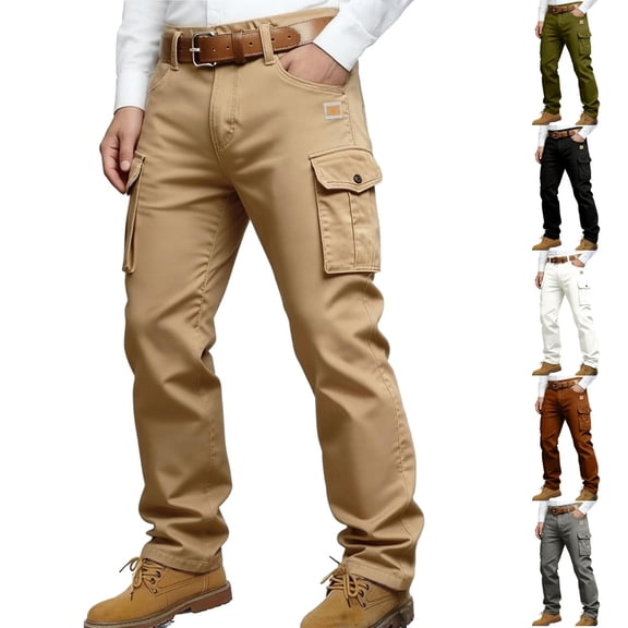 Men's Cargo Pants Lightweight Pants Relaxed Fit Stretch Joggers Hiking Travel Casual Work with Pockets Khaki 2XL