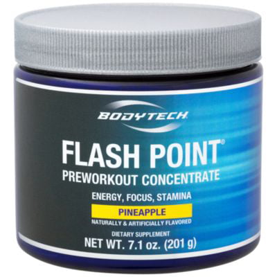 BodyTech Flash Point Pre Workout Concentrate for Energy, Focus  Stamina, Pineapple (201 Grams