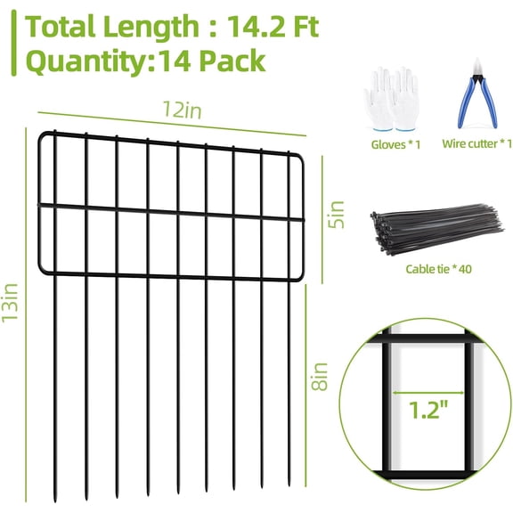 14 Panels No  Fence, 1.2 Inch  Animal Barrier for Garden, Dog and Rabbit Fence, Rustproof Metal Fencing