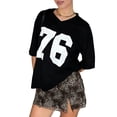 thumbnail image 3 of Women'S Oversized Off Shoulder Shirt Crewneck Number Graphic T Shirt Y2k Summer Going Out Tops Black V-Neck M, 3 of 8