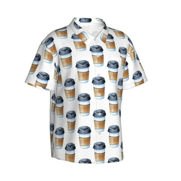Lsque Coffee To Go Pattern pattern Hawaiian Shirt for Men, Unisex Summer Beach Casual Short Sleeve Button Down Shirts-XX-Large