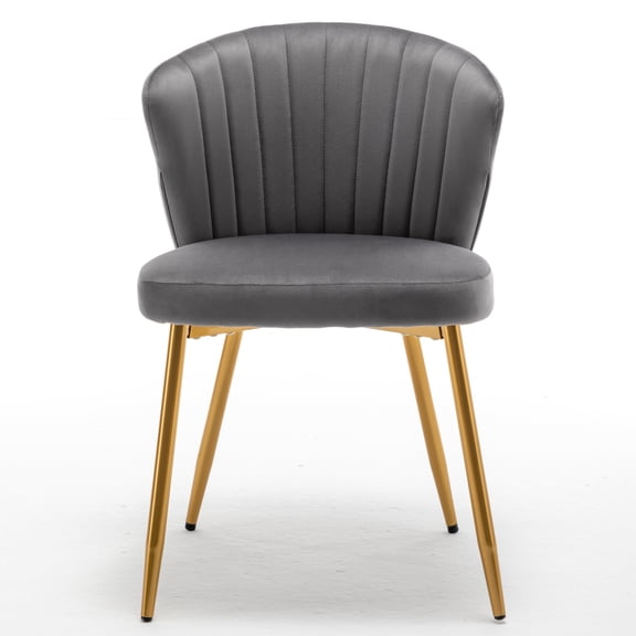 Modern Velvet Armless Accent Chair, Channel Tufted Dining Chair with Gold Metal Legs, Upholstered Side Chair for Living Room Bedroom Small Spaces