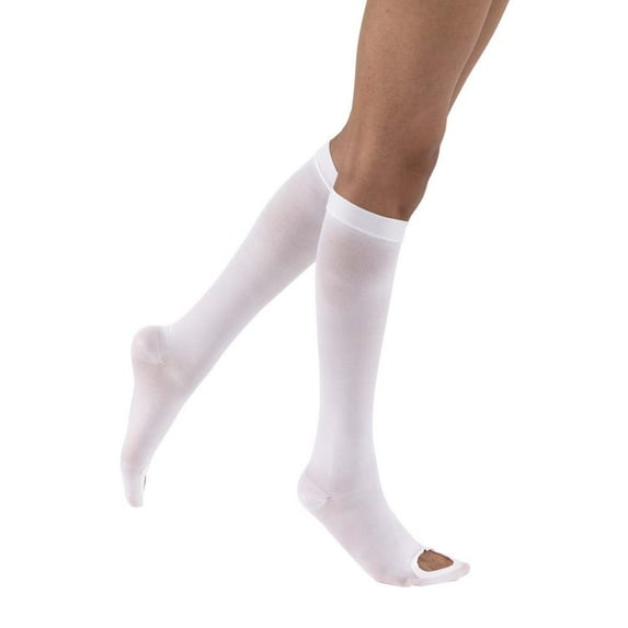 JOBST Anti-Em/GP Seamless Compression Stockings, 18 mmHg, Knee High, Open Toe, White, Box (12 Pair), Small