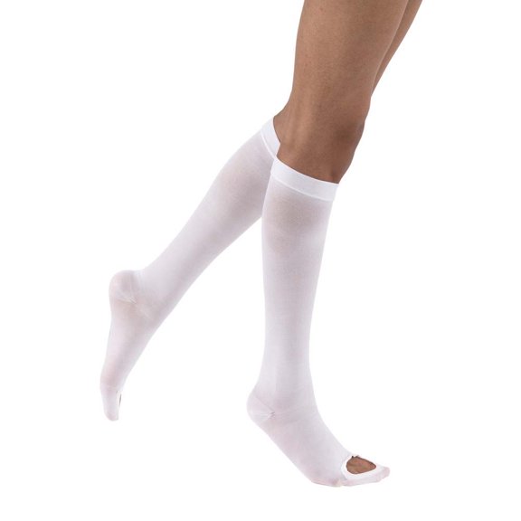 JOBST Anti-Em/GP Seamless Compression Stockings, 18 mmHg, Knee High, Open Toe, White, Box (12 Pair), Small