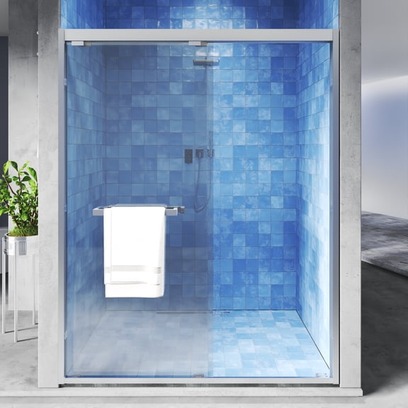 56 to 60 in. W x 76 in. H Framed Pivot Shower Door in Brushed Nickel with Clear Glass
