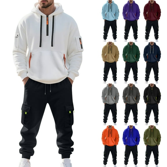 MLQIDK Mens Sweatsuits 2 Piece Set Winter Workout Gym Fleece Hoodie and Cargo Sweatpants Big and Tall Athletic Sport Tracksuits Jogging Sweat Suits Lounge Outfit Light Gray XL