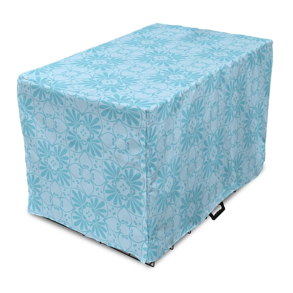 Mosaic Dog Crate Cover, Antique Retro Style Flower Bouquets Motif of Classic Rococo Effects Feminine, Easy to Use Pet Kennel Cover Small Dogs Puppies Kittens, 7 Sizes, Pale Azure Blue, by Ambesonne