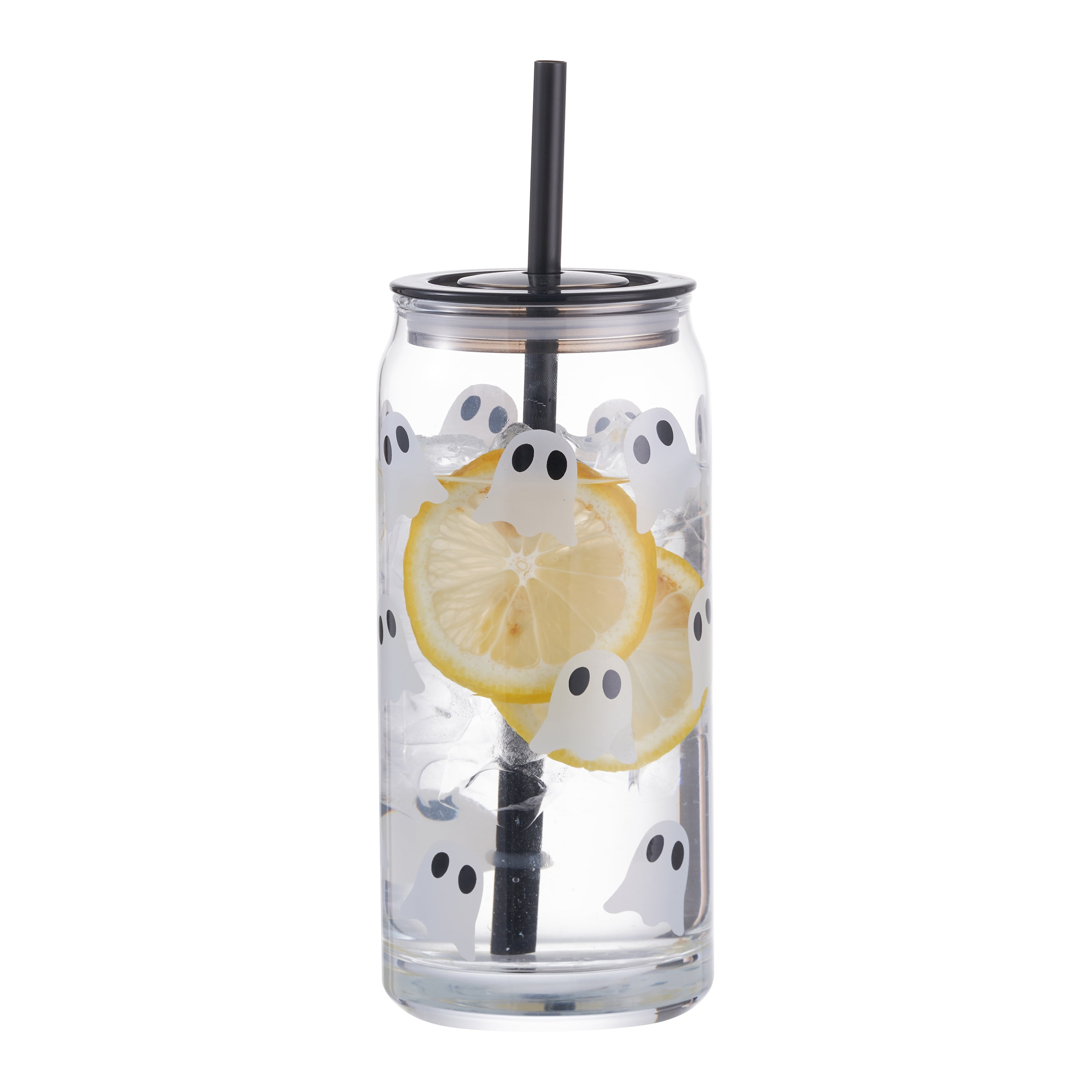 Way To Celebrate Glass Can Sipper, 20 oz, Halloween Ghost