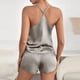 thumbnail image 4 of Women's Satin Pajama Set Short Sleeve Lace Nightwear 2Piece Gray XL, 4 of 4