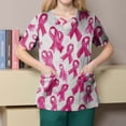 thumbnail image 4 of WTOBBY Women's Fashion V-Neck Short Sleeve Overalls Design with Double Layer Pockets Printed Top, Work Apparel for Healthcare, Comfortable Scrub Fit with Practical Features ,Hot Pink 2XL, 4 of 4