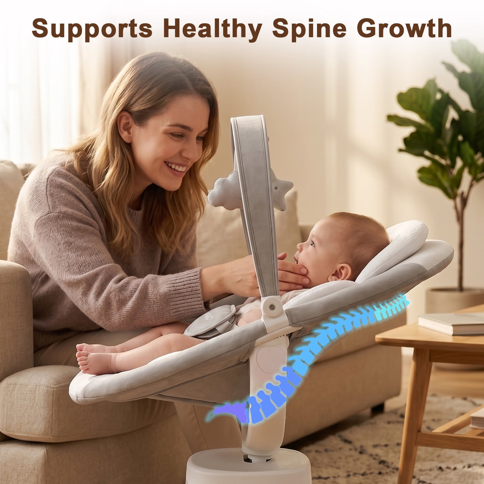 Zoicay Baby Swing, Infant Swing with 8 Motions & 8 Speeds, 360° Rotating Seat, Bluetooth Music & 6 Preset Melodies, APP Remote Control, White
