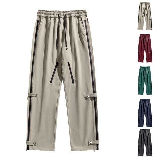 Salopette d'Extérieur pour Homme, Pantalon et Pantalon Long, Taille Élastique avec Cordon de Serrage Jambe Droite, Tenue Décontractée Quotidienne, Randonnée, Mode Urbaine, Essentiels de Printemps Hiver, Beige G