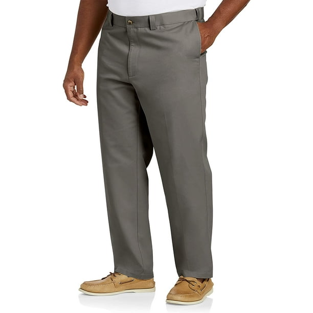 Big and Tall Essentials by DXL Men's FlatFront Twill Pants, Grey, 58W