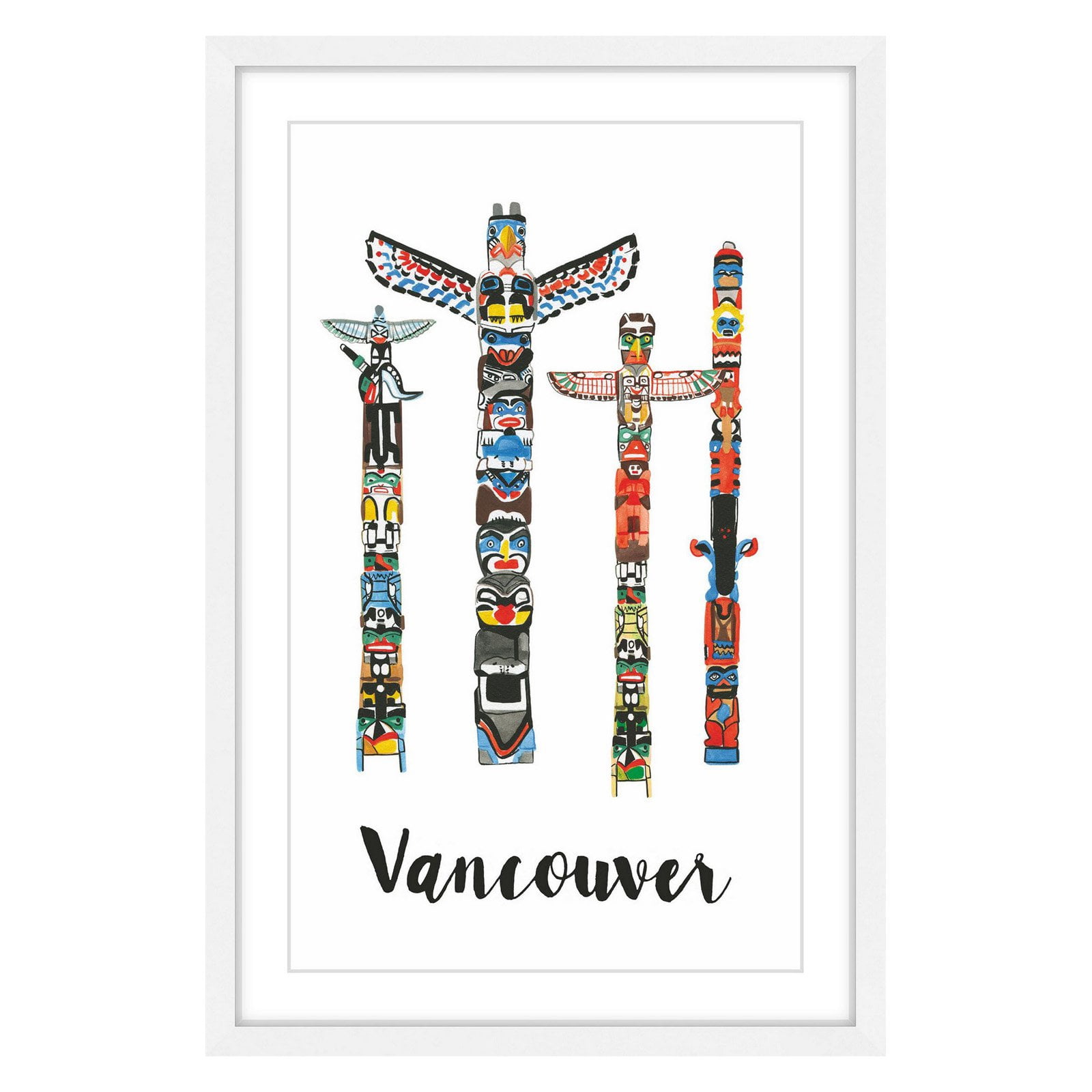 Marmont Hill "Vancouver Totems" By Molly Rosner Framed Painting Art Print, 16.0" x 1.5"