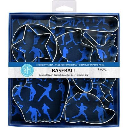 

Baseball Cookie Cutters Bat Hat Ball Player Glove Star Sneaker 7-Piece Set Silver