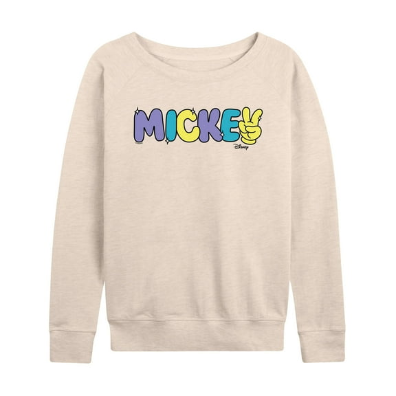 Disney - Mickey Multicolor Hand Peace Sign - Women's Lightweight French Terry Long Sleeve Shirt