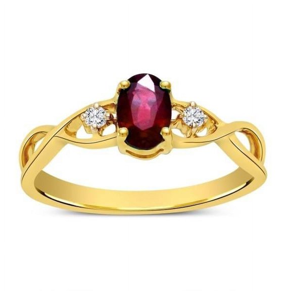 Lovely 8x6mm Red Ruby And Moissanite Diamond Infinity Ring Wedding Ring 1.50 Carat on 10k Yellow Gold