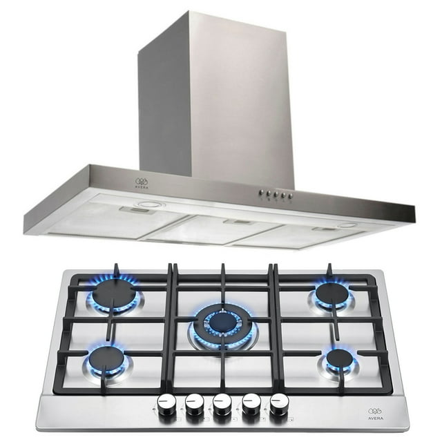 Combo Parrilla a Gas AVERA 5 Quemadores AI5 Campana de Pared 76 cm CEV60B