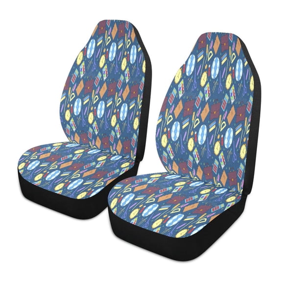 Back to school supplies fun Car Seat Cover 2 Piece Set Saddle Blanket Carseat Universal Fit for Vehicle Sedan SUV
