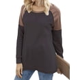 thumbnail image 1 of Femmes Côté Fendue Ourlet Cou Manches Longues Couleur Bloc Pull Top, 1 of 4