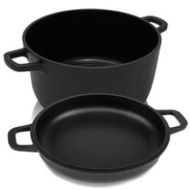 2 In1 Cast Iron 5 Quart Multi Cooker Pre-Seasoned Double Dutch Oven