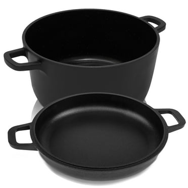 2 In1 Cast Iron 5 Quart Multi Cooker Pre-Seasoned Double Dutch Oven