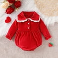 thumbnail image 2 of Lenpel Newborn Infant Velvet Bodysuits Unisex Baby Boy Girl Long Sleeve Half Button Collared Christmas Rompers Fall Winter Outfits(Red,12-18 Months), 2 of 7