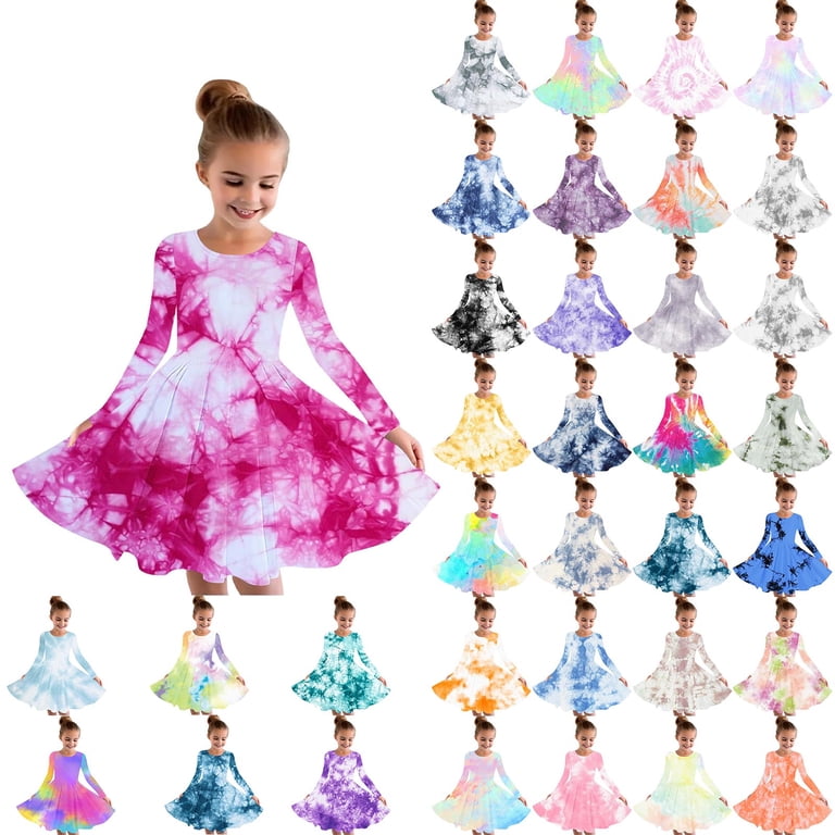 AJTQTH Fall Kids Girls Princess Dresses Tie Dye Gradient Print Long Sleeve  Casual Twirly Skater Dress Trendy Flowy A-Line Recital Dress for School  Holiday Party Multicolor#23 11-12 Years - Walmart.com