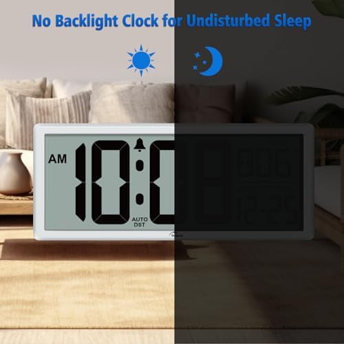 14.5'' Large Digital Wall Clock Battery Operated with Jumbo Numbers, Temperature and Date - Easy to Read and Set, Auto DST