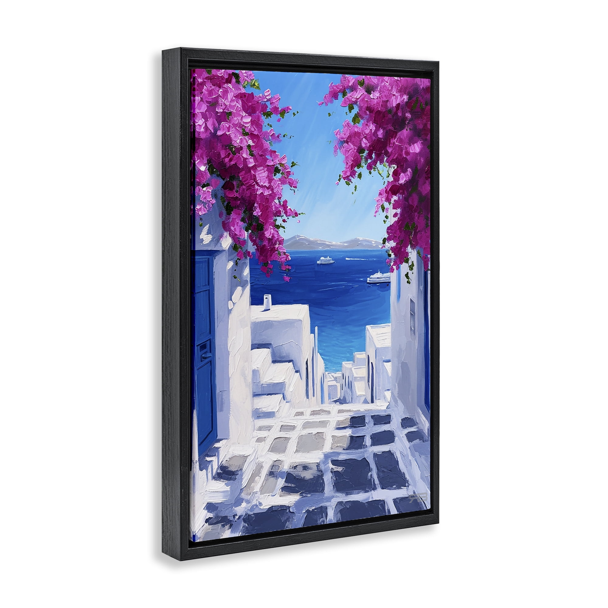 Stupell Industries Coastal Architecture Town Buildings & Architecture Painting Black Floater Framed Canvas Art Print Wall Art, 17 x 25