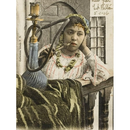 Algeria - Woman Smoking a Nargile (Hookah Pipe) Print Wall
