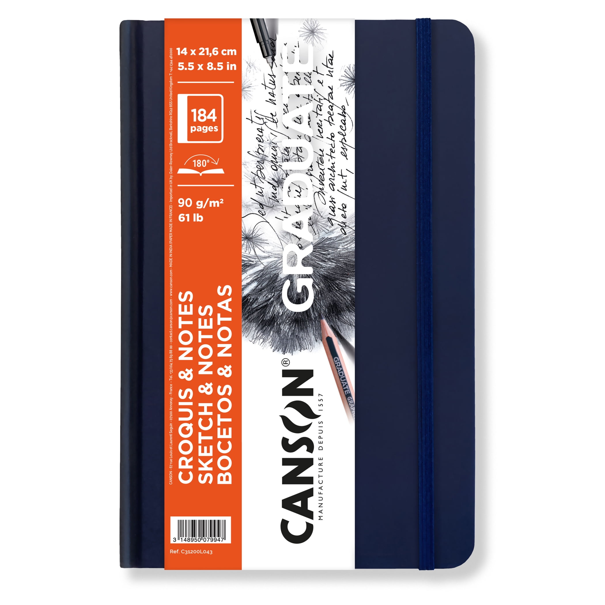 CANSON One Art Book Skizzenbuch Hardcover - 27,9x21,6cm, 196 Blatt, 100g/m² Feine Körnung, Genäht