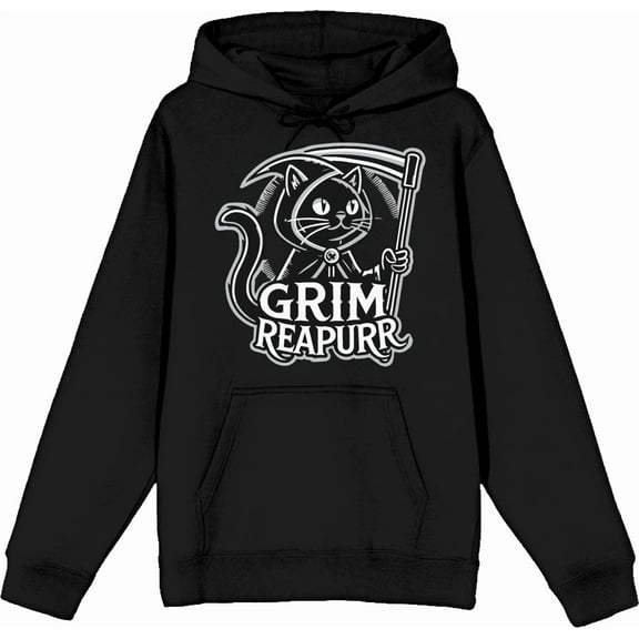 Black Cat Grim Reapurr Adult Black Long Sleeve Hoodie-Medium