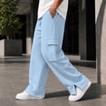 thumbnail image 5 of Gtoiithly Mens Solid Cargo Jogger Pants, Elastic Drawstring Waist Loose Wide Leg Sweatpants, Multi Pocket Casual Street Fashion Long Trousers Light Blue L, 5 of 8