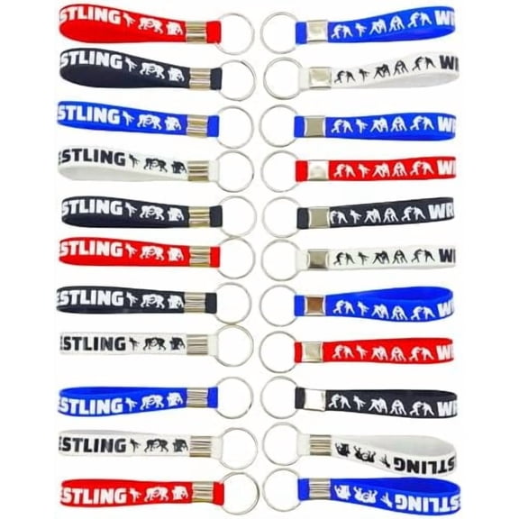 24PCS Wrestling Rubber Keychains - Wrestling Match Themed Birthday Grapple game Baby Party Favors Decorations Goodie Bag Favor Stuffer Stretchable Silicone Keychain