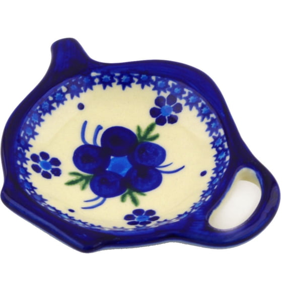 Polish Pottery 4¼-inch Tea Bag or Lemon Plate (Bleu-belle Fleur Theme) Hand Painted in Boleslawiec, Poland Certificate of Authenticity