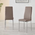 thumbnail image 3 of 4x Milan Cappuccino Beige Chrome Hatched Faux Leather Dining Chairs, 3 of 6